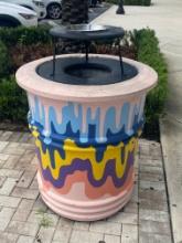 36" H x 36" R smooth finished hand painted masonry garbage Cannister with metal top and stainless-st