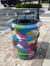 36" H x 36" R smooth finished hand painted masonry garbage Cannister with metal top and stainless-st