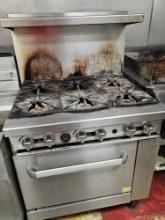 (6) Burner Stove Gas Powered Range Oven with Overshelf