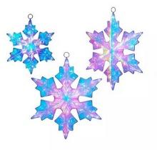 Set of 3 Pre-Lit Prismatic Snowflakes