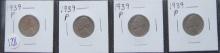 (4) 1939- Jefferson Nickels