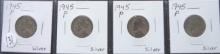 (4) 1945-P Jefferson Nickels