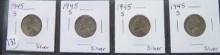 (4) 1945-S Jefferson Nickels