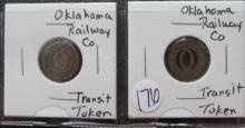 2 x Oklahoma Railway Co. Transit Tokens