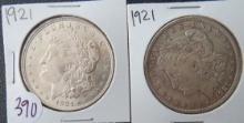 (2) 1921- Morgan Silver Dollar