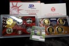 1999 S U.S. Mint Silver Proof Set in original box of issue. Contains all five Quarters & (4) differe