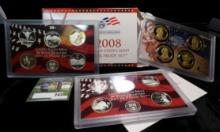 2008 S four-piece Dollar & five-piece Silver Quarter Proof Sets; & 2007 S five-piece Silver Quarter