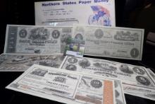 Northern States Paper Money envelope containing 9 assorted bills. A facsimile printing of Northern S