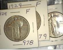 1929 P Fine, 29 S Fine, & 30 P Fine U.S. Standing Liberty Silver Quarters.