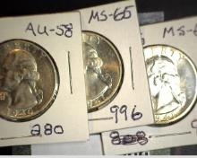 1940 S, 41 P, & 41 S Washington Quarters, AU-BU.