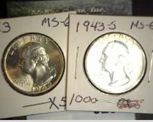 1943 P & S World War II era Silver Washington Quarters, Gem BU.