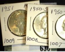 1950 D, S, & 51 P Silver Washington Quarters, AU-Gem BU.