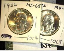 (2) 1952 P Silver Washington Quarters, both BU.