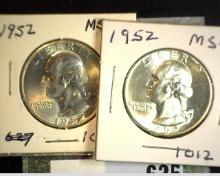 (2) 1952 P Silver Washington Quarters, both BU.