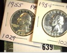 1954 P & 55 P Silver Proof Washington Quarters.