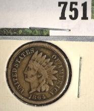 1864 Copper-nickel Indian Head Cent, Fine.