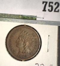 1864 L Indian Head Cent, Rare Variety, "L" visible. EF.