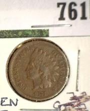 1873 Open 3 Indian Head Cent, Fine.