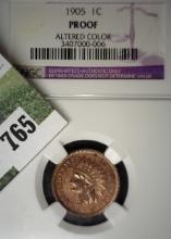 1905 Indian Head Cent NGC slabbed Proof Altered Color.