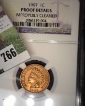 1907 Indian Head Cent NGC slabbed Proof Details improperly cleaned. (NGC should note that Proof is a