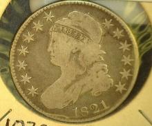 1821 Capped Bust Half Dollar, VG.