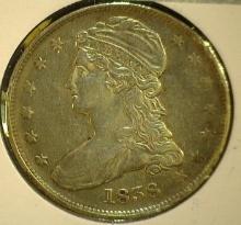 1838 Reeded Edge Capped Bust Half Dollar, EF.