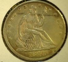 1848 U.S. Seated Liberty Half Dollar, EF+.