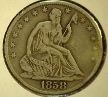 1858 O U.S. Seated Liberty Half Dollar, VF.