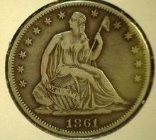 1861 P Civil War Date U.S. Seated Liberty Half Dollar, Fine.