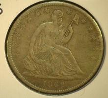 1862 S Civil War Date U.S. Seated Liberty Half Dollar, Toned AU.