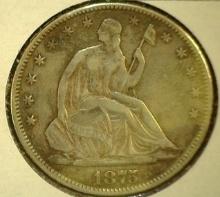 1875 P U.S. Seated Liberty Half Dollar, VF.