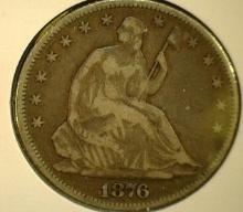 1876 P U.S. Seated Liberty Half Dollar, VF.