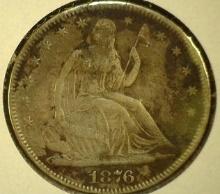 1876 P U.S. Seated Liberty Half Dollar, VF.