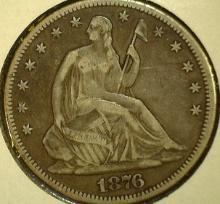 1876 P U.S. Seated Liberty Half Dollar, VF.