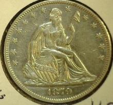 1879 P U.S. Seated Liberty Half Dollar, AU+. Very rare with a mintage of only 4,800 pcs.