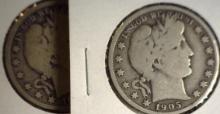 1905 S Good & 1906 D Good Barber Half Dollars.