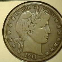 1911 D Barber Half Dollar, Fine.