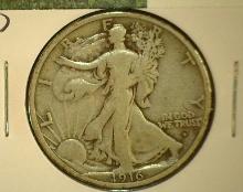 1916 Obverse D Walking Liberty Half Dollar, VG-Fine.