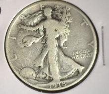 1938 D Key Date  Walking Liberty Half Dollar, VG.