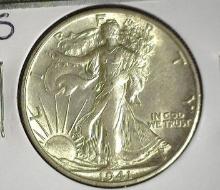 1941 S Walking Liberty Half Dollar, Brilliant Uncirculated.