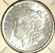 1890 P Morgan Silver Dollar, Brilliant Uncirculated.