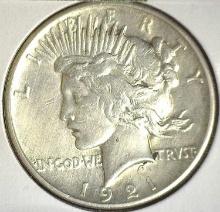 1921 P U.S. Peace Silver Dollar, Key date AU.