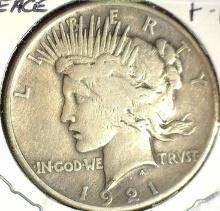 1921 P U.S. Peace Silver Dollar, VF.