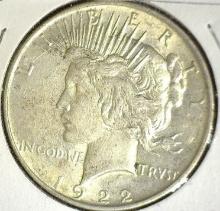 1922 P U.S. Peace Silver Dollar, EF.