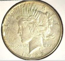 1922 P U.S. Peace Silver Dollar, AU.