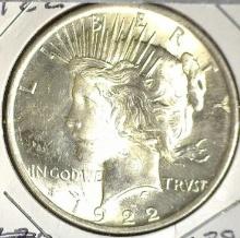 1922 P U.S. Peace Silver Dollar, Brilliant Uncirculated.