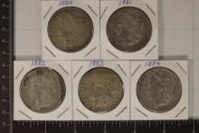 1880, 1881, 82, 83 & 1884 MORGAN SILVER DOLLARS