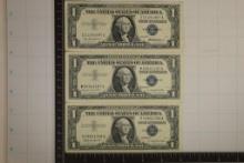 3-$1 SILVER CERTIFICATES 1957 , 1957-A CRISP UNC &