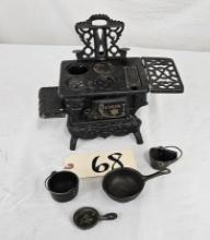 Crescent Miniature Cast Iron Stove with Pots & Pans