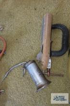 13-in hedge trimmers, C-clamp, oiler, 1/2 inch oil filter wrench, and wire brush